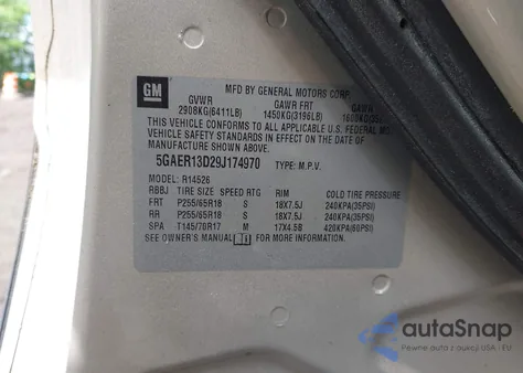 2009 Buick Enclave Cx из США, поврежденный, VIN 5GAER13D29J174970